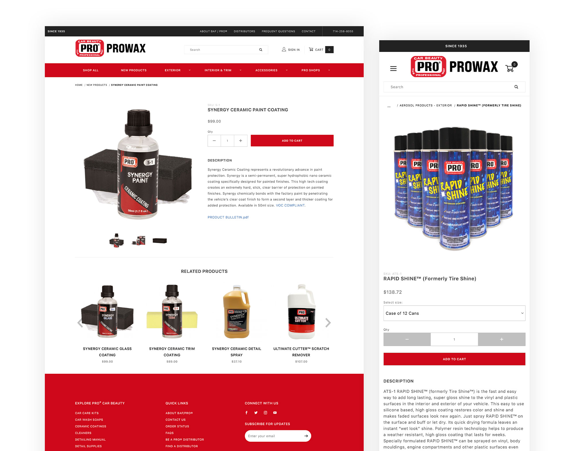 Prowax product pages