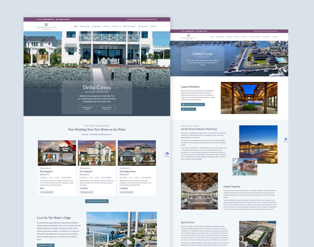 Davidson Collection at Delta Coves website pages mockup